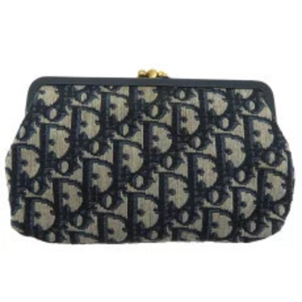 Christian Dior Trotter Clasp Canvas Pouch Clutch Navy Blue